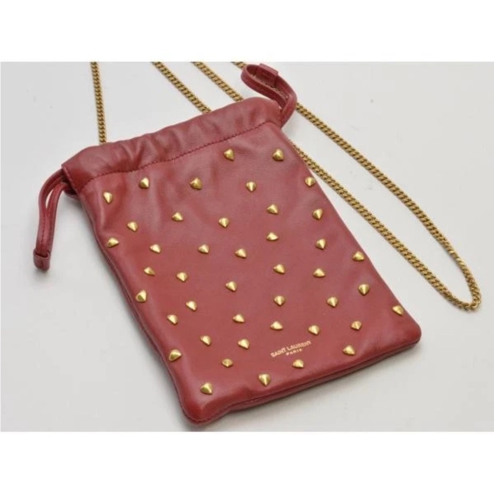 Saint Laurent Red Shoulder Bag with Gold Accents
